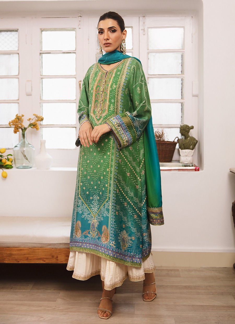 Emerald Chunri - Lawn Suit with Pleated Bottoms | Ready To Wear
