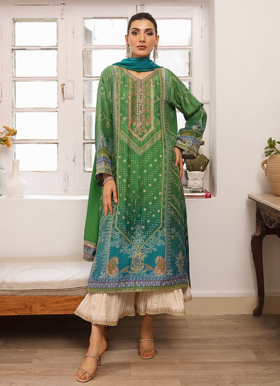 Emerald Chunri - Lawn Suit with Pleated Bottoms | Ready To Wear