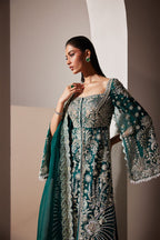 Emerald Hand-Embellished Organza Gown | Luxury Formal Ensemble