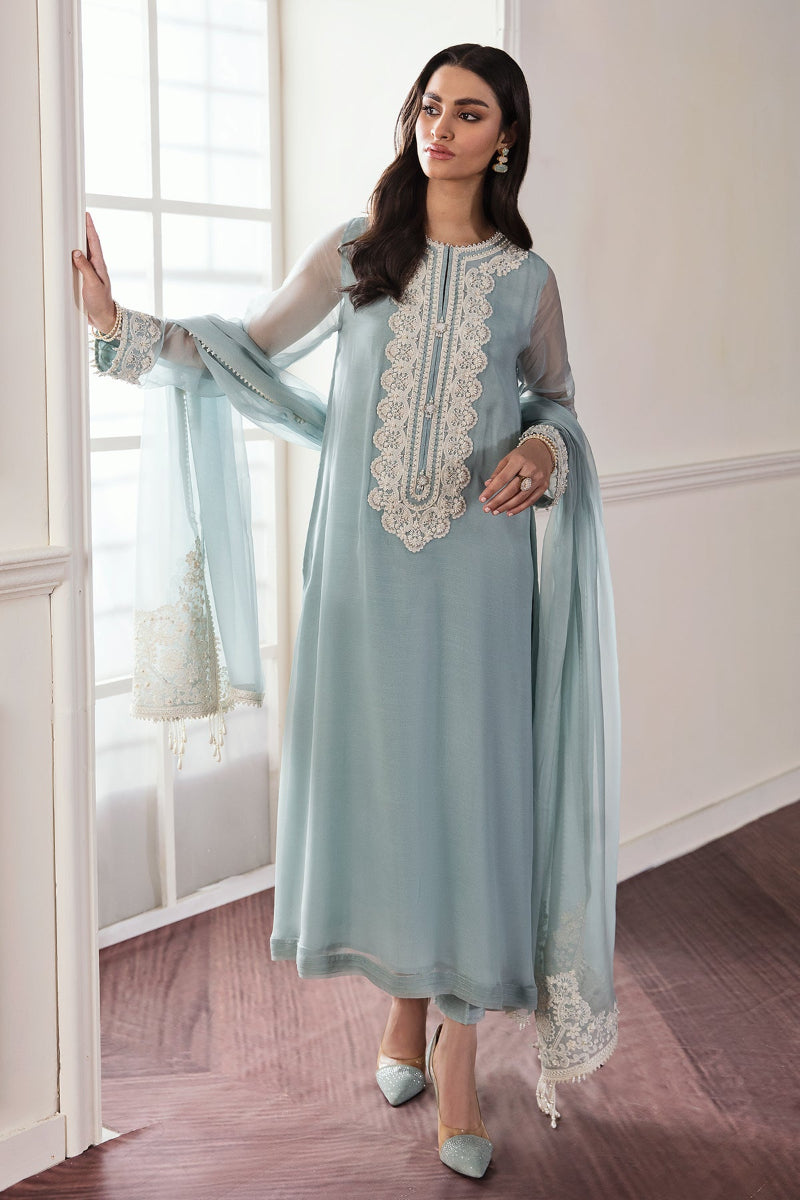 Ice Blue Elegance - 3 Piece Lawn Suit | Ready To Work
