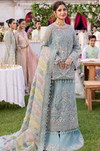 Powder Blue- 3PC Flared Suit with Multi-Tone Dupatta | Ready To Wear