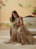 Taupe Cutwork Elegance - 3 Piece Embroidered Suit | Ready To Wear