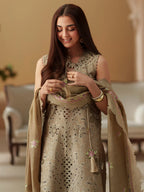 Taupe Cutwork Elegance - 3 Piece Embroidered Suit | Ready To Wear