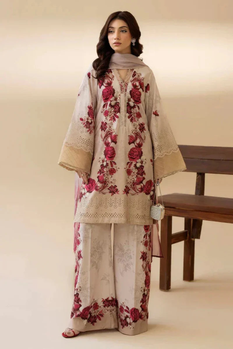03-Piece Printed Lawn Suit With - Ready To Wear