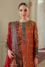 Burnt Ochre - Embroidered Chiffon Suit | Ready To Wear