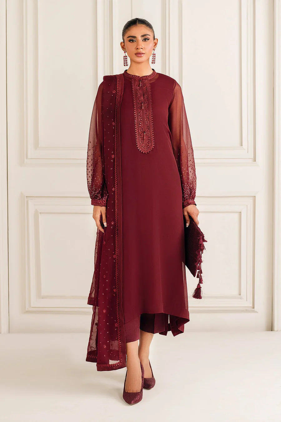 03-Piece Chiffon Suit With Sequence Embroidery - Ready To Wear
