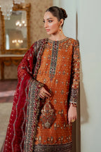 Burnt Ochre - Embroidered Chiffon Suit | Ready To Wear
