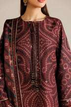 Burgundy Chunri - 3Pc Lawn Suit With Chiffon Dupatta | Ready To Wear