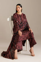 Burgundy Chunri - 3Pc Lawn Suit With Chiffon Dupatta | Ready To Wear