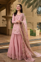 Pastel Tea Pink Embroidered Lawn Suit | Sharara Set | Ready-to-Wear