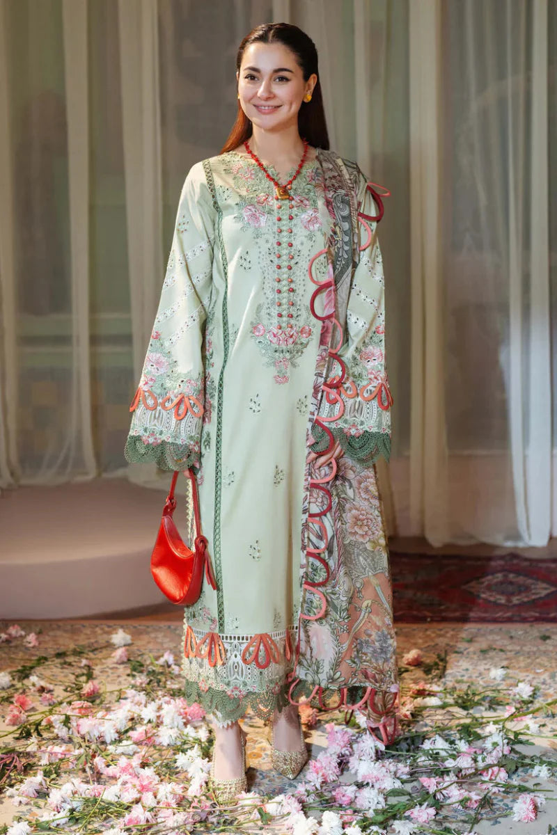 Pistachio & Coral Bloom - Luxury 3PC Lawn Suit | Ready To Wear