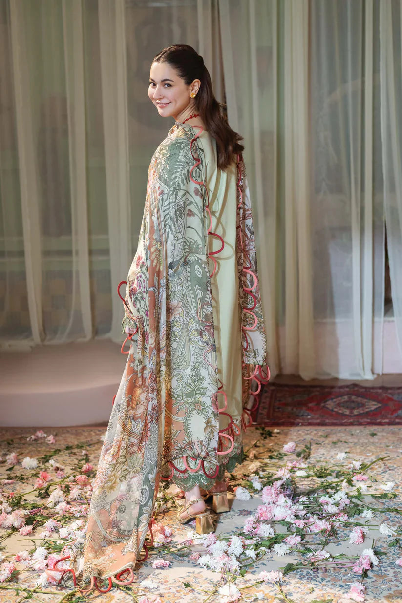 Pistachio & Coral Bloom - Luxury 3PC Lawn Suit | Ready To Wear