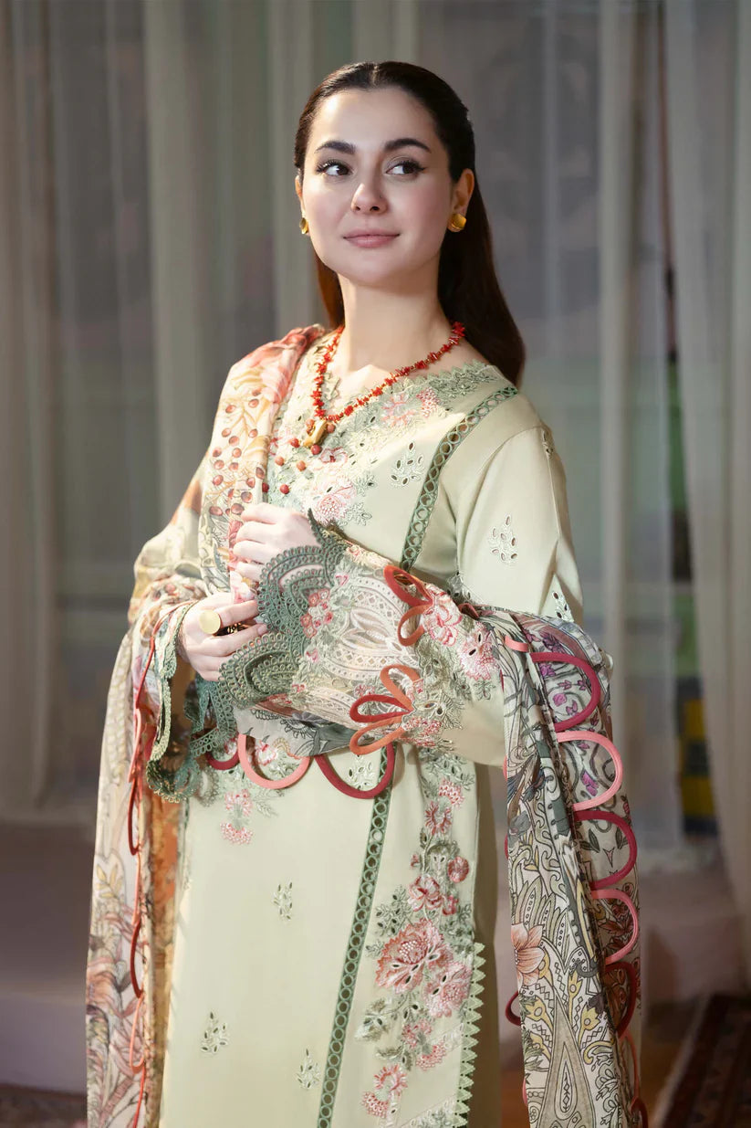 Pistachio & Coral Bloom - Luxury 3PC Lawn Suit | Ready To Wear