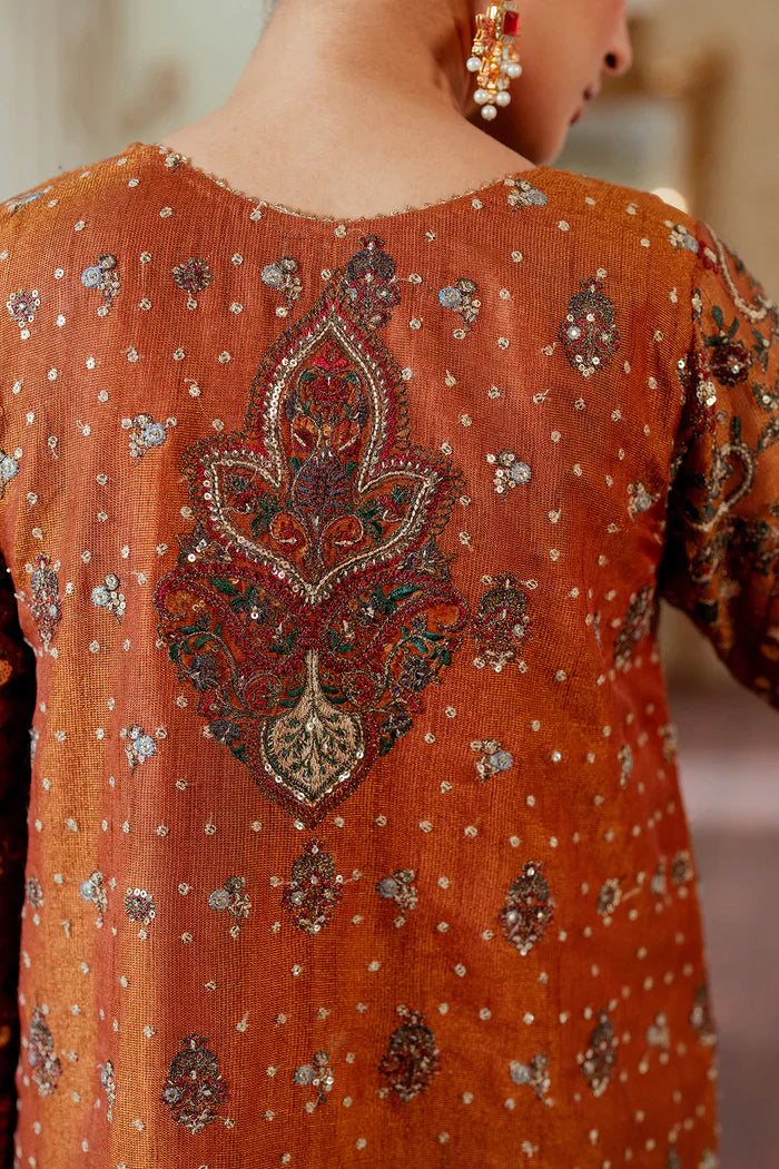 Burnt Ochre - Embroidered Chiffon Suit | Ready To Wear