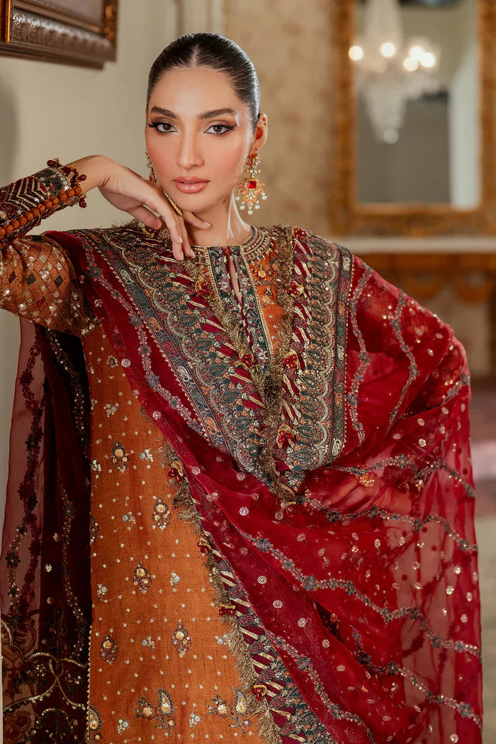 Burnt Ochre - Embroidered Chiffon Suit | Ready To Wear