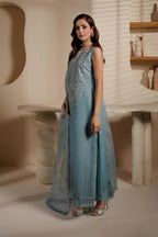 Light Blue Embroidered Organza Suit | Ready-to-Wear Dupatta
