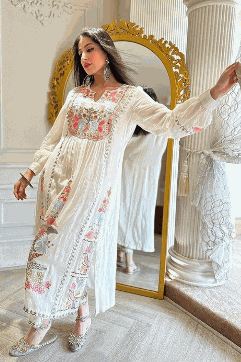 3 Piece Stitched Embroidered Lawn Frock - Ready To Wear