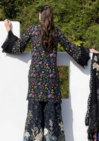 Midnight Bloom - 3Piece Black Suit with Flared Palazzos | Ready To Wear