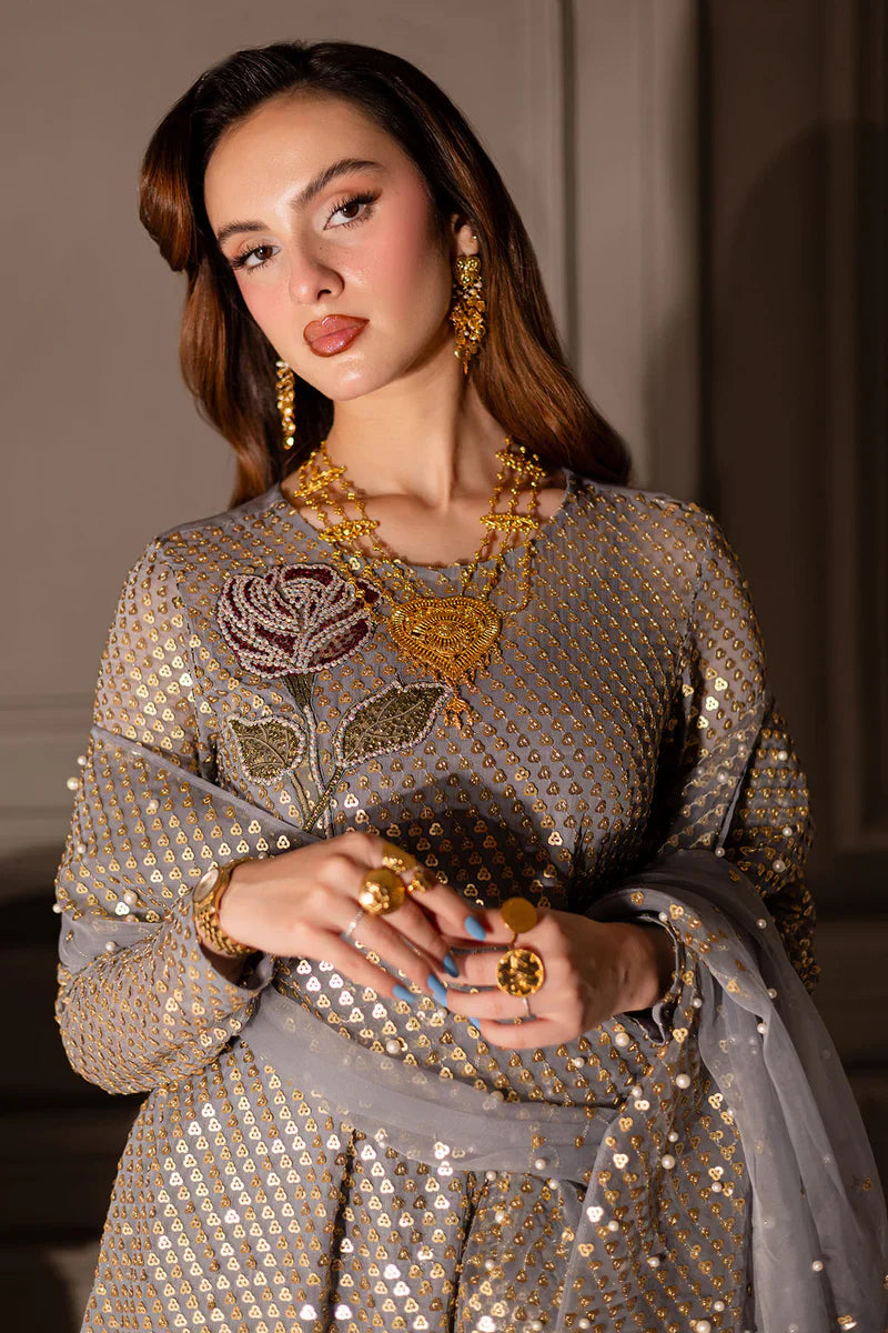 Metallic Grey & Gold Embellished - Embroidered Suit | Ready To Wear