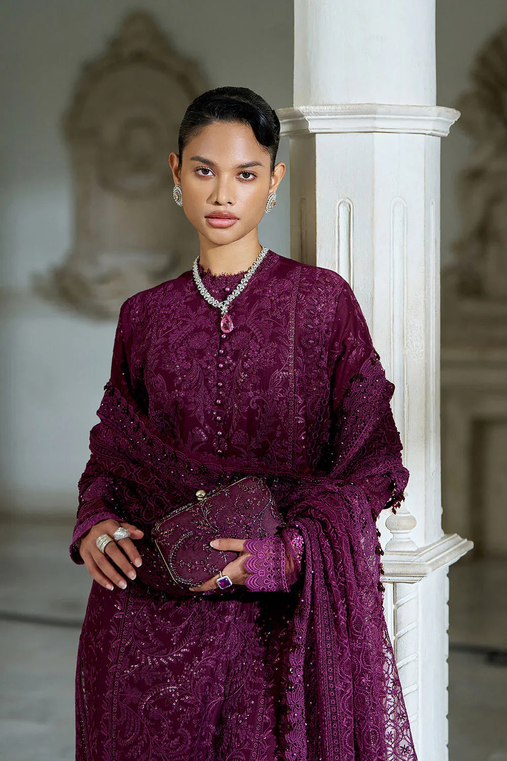 Deep Plum Elegance - Embroidered Lawn Suit | Ready To Wear