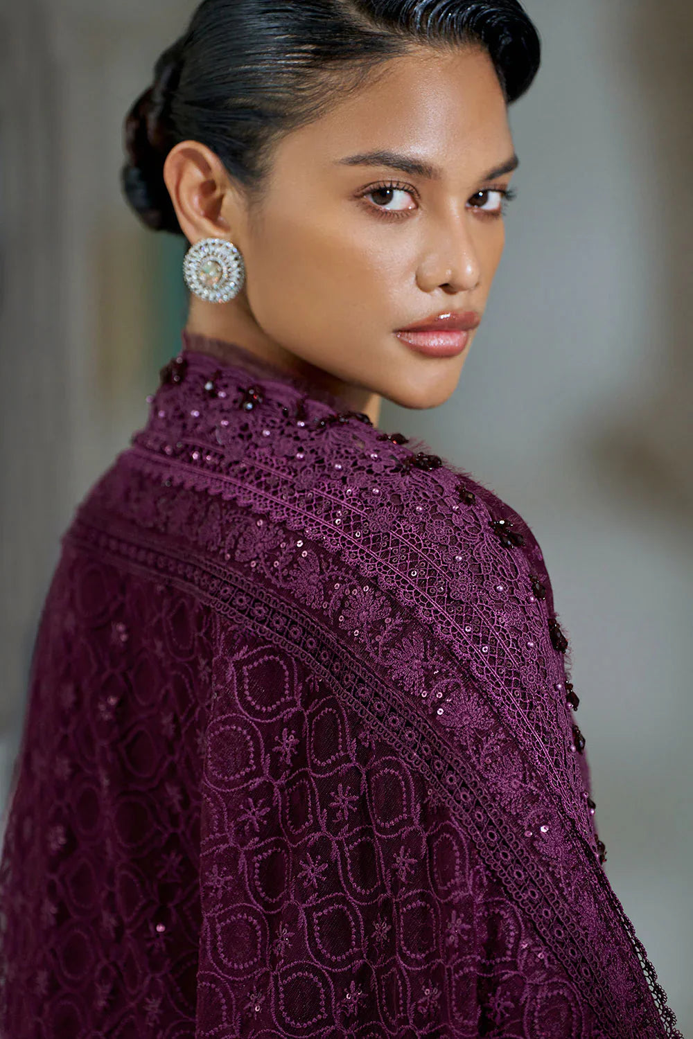 Deep Plum Elegance - Embroidered Lawn Suit | Ready To Wear