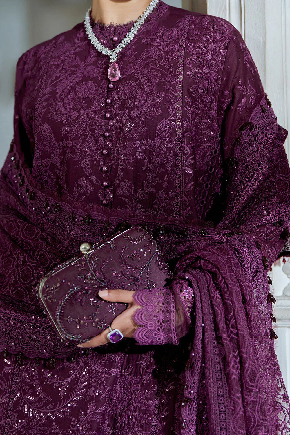 Deep Plum Elegance - Embroidered Lawn Suit | Ready To Wear
