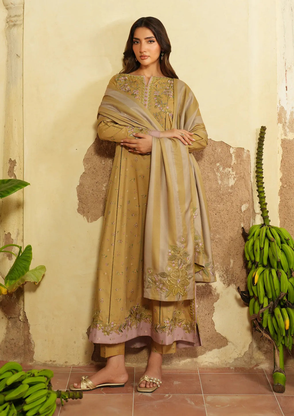 Mustard Ochre - Embroidered Lawn Suit | Ready To Wear