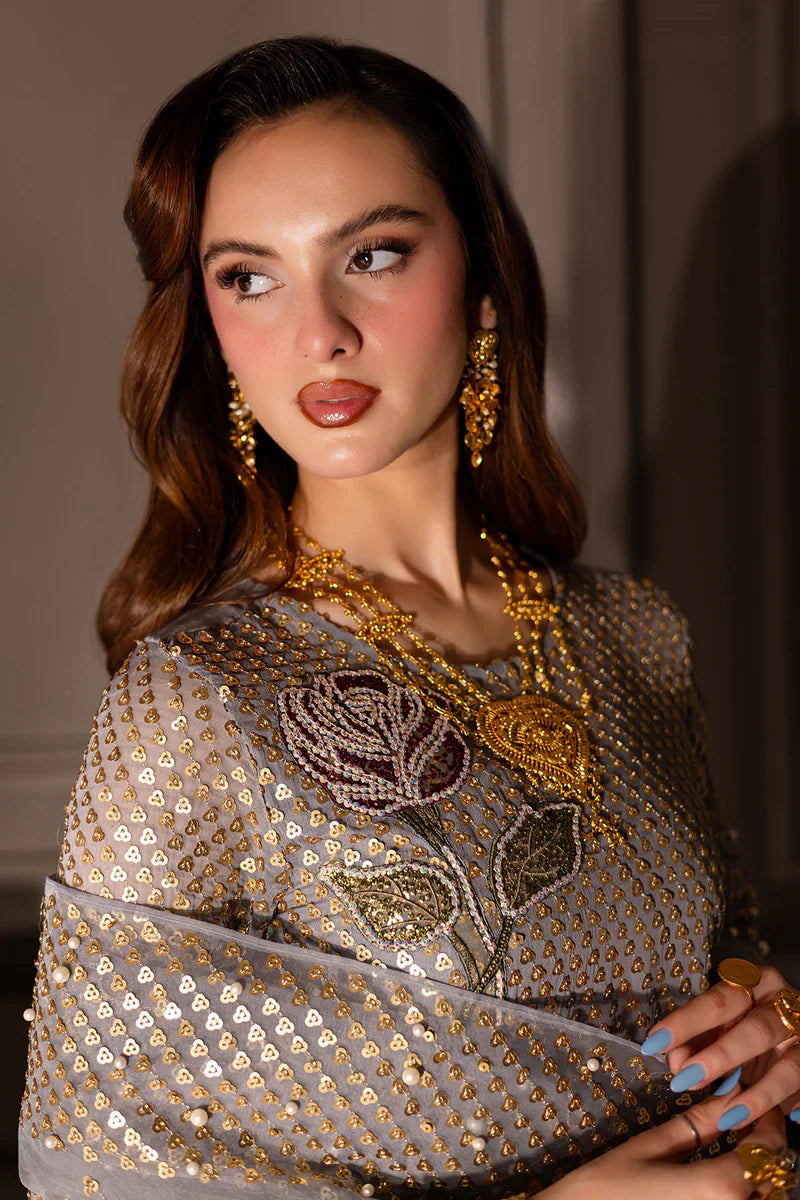 Metallic Grey & Gold Embellished - Embroidered Suit | Ready To Wear