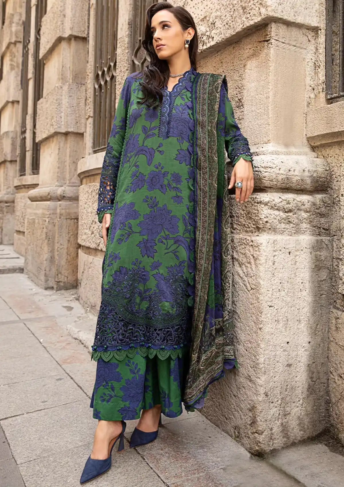 Emerald & Indigo Flora - Embroidered Lawn Suit | Ready To Wear