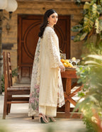 Ivory Floral Chikankari | Cotton Net Dupatta Formal