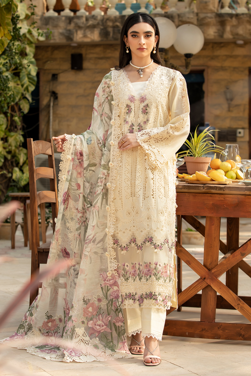 Ivory Floral Chikankari | Cotton Net Dupatta Formal