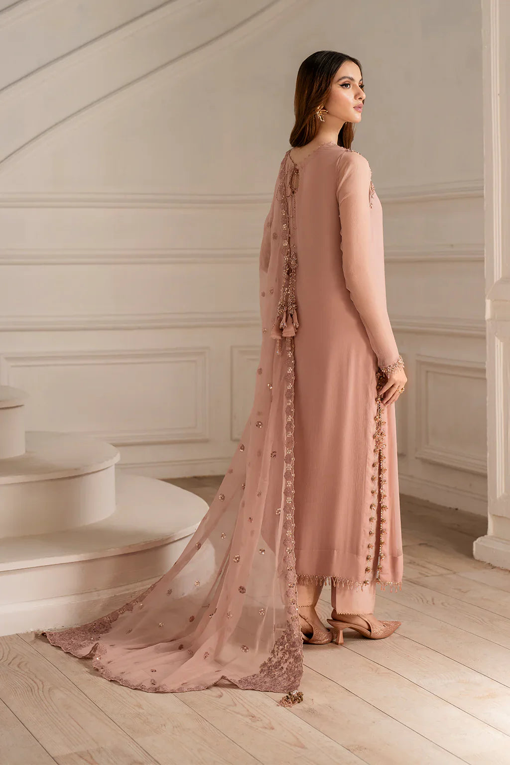 Peach Crystal Elegance - Embellished Formal Suit | Ready To Wear