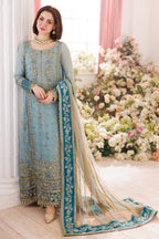 Premium Light Blue Chiffon Formal Wear with Heavy Border Work