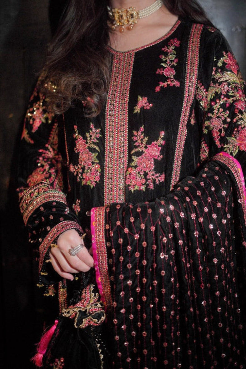 Heavy Embroidered Black Lawn Suit - Ready-to-Wear