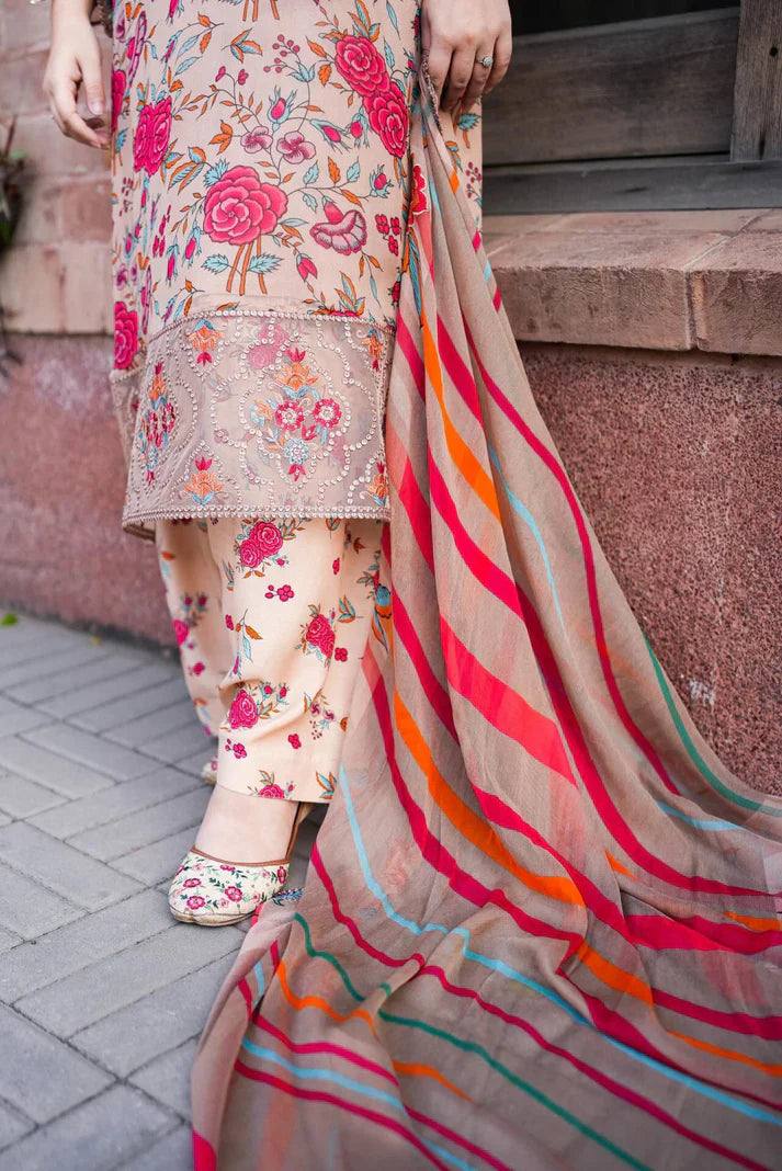 Sand & Coral Flora - 3 Piece Embroidered Lawn Suit | Ready To Wear