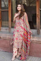 Sand & Coral Flora - 3 Piece Embroidered Lawn Suit | Ready To Wear