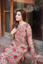 Sand & Coral Flora - 3 Piece Embroidered Lawn Suit | Ready To Wear