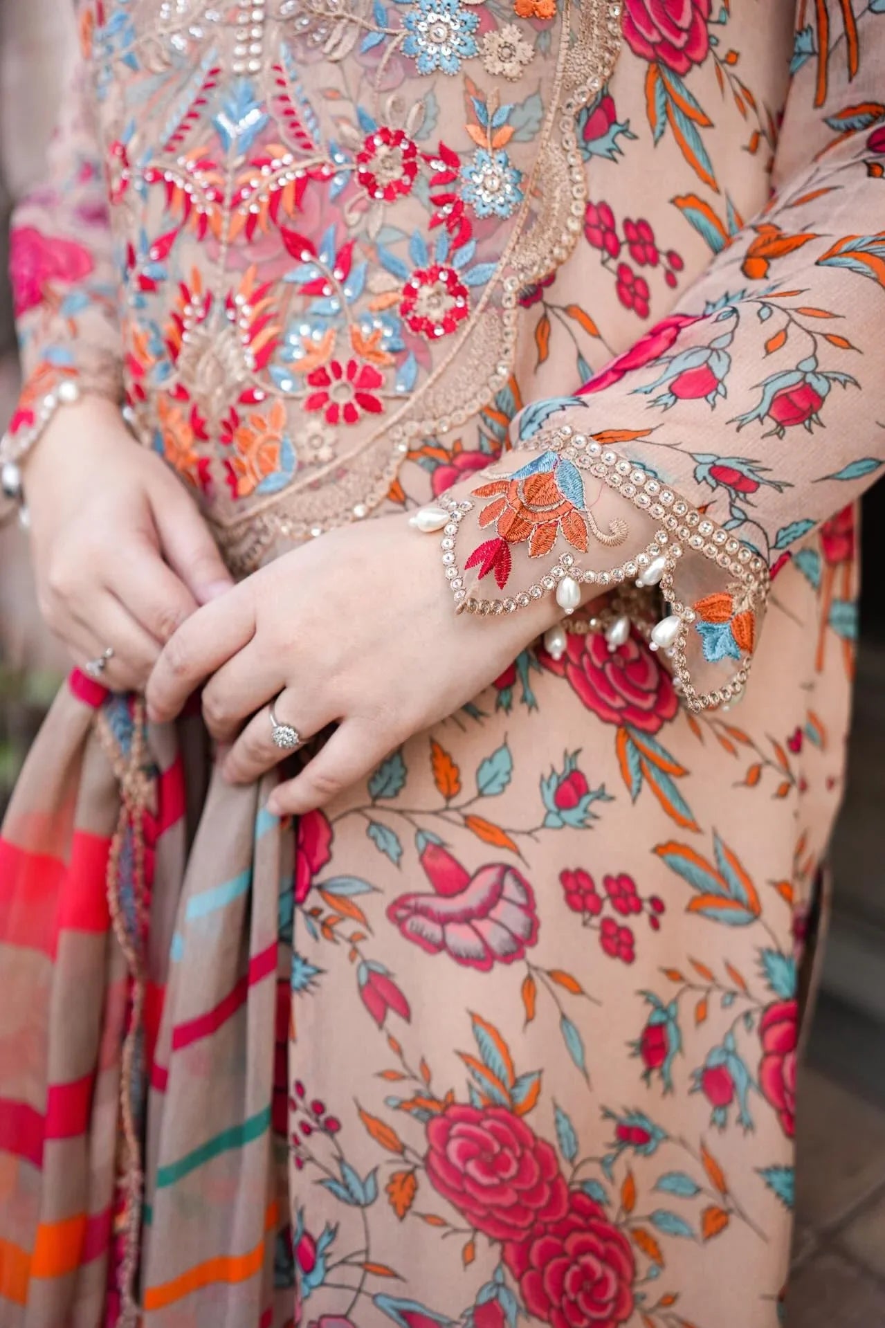 Sand & Coral Flora - 3 Piece Embroidered Lawn Suit | Ready To Wear