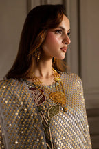 Metallic Grey & Gold Embellished - Embroidered Suit | Ready To Wear