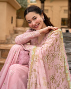 Pastel Tea Pink Embroidered Lawn Suit | Sharara Set | Ready-to-Wear