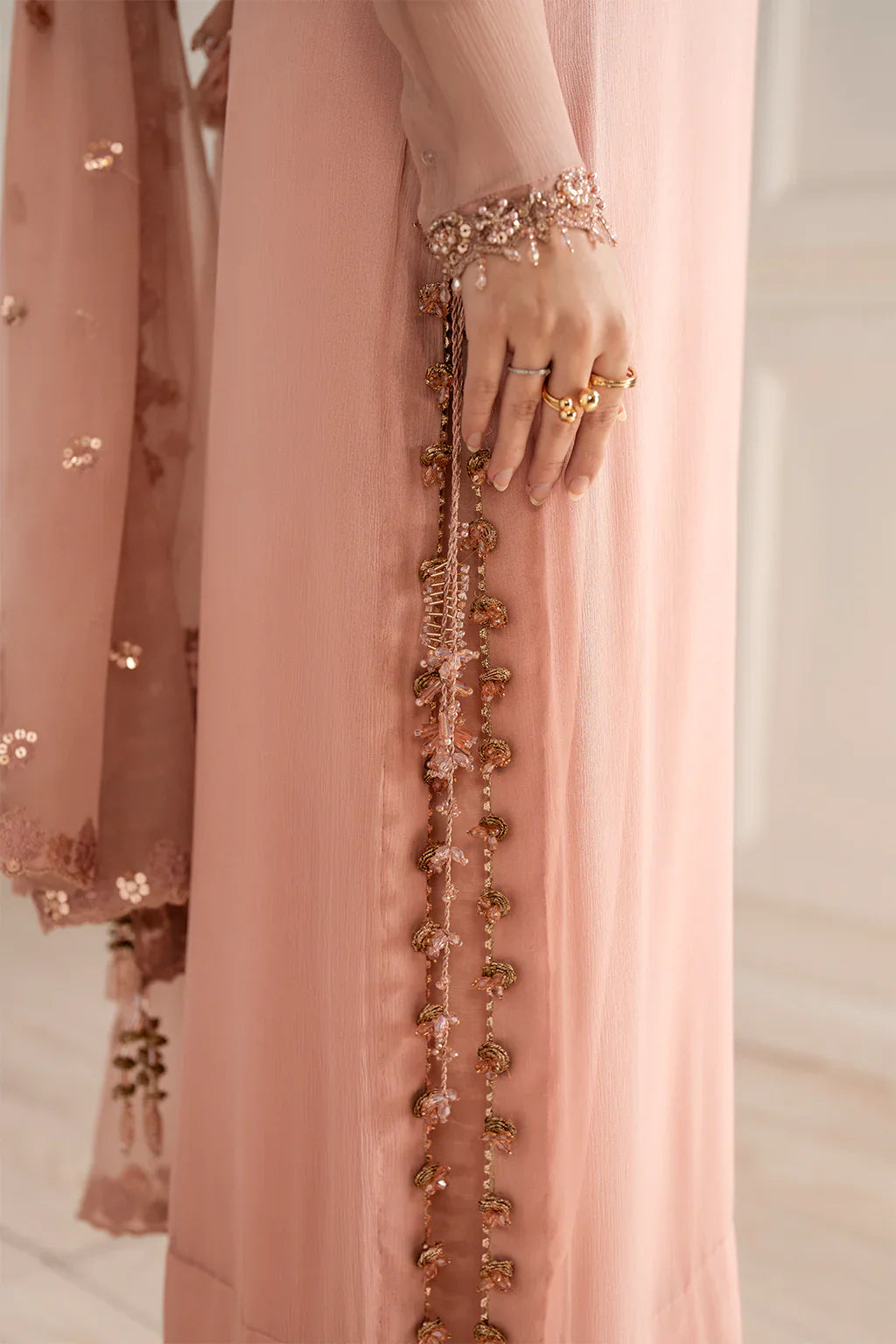 Peach Crystal Elegance - Embellished Formal Suit | Ready To Wear