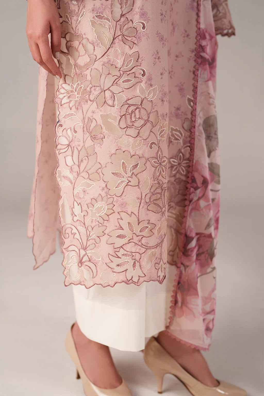 Pastel Pink -Lawn Suit With Chiffon Dupatta | Ready To Wear