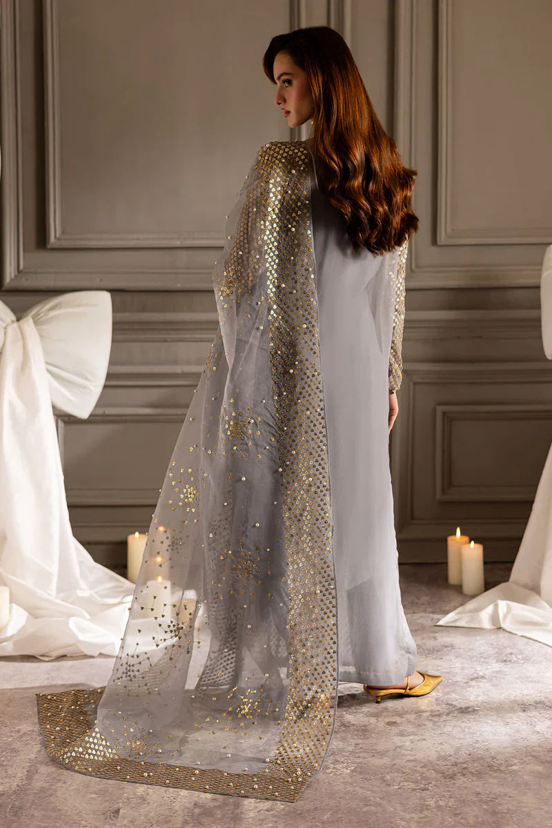 Metallic Grey & Gold Embellished - Embroidered Suit | Ready To Wear
