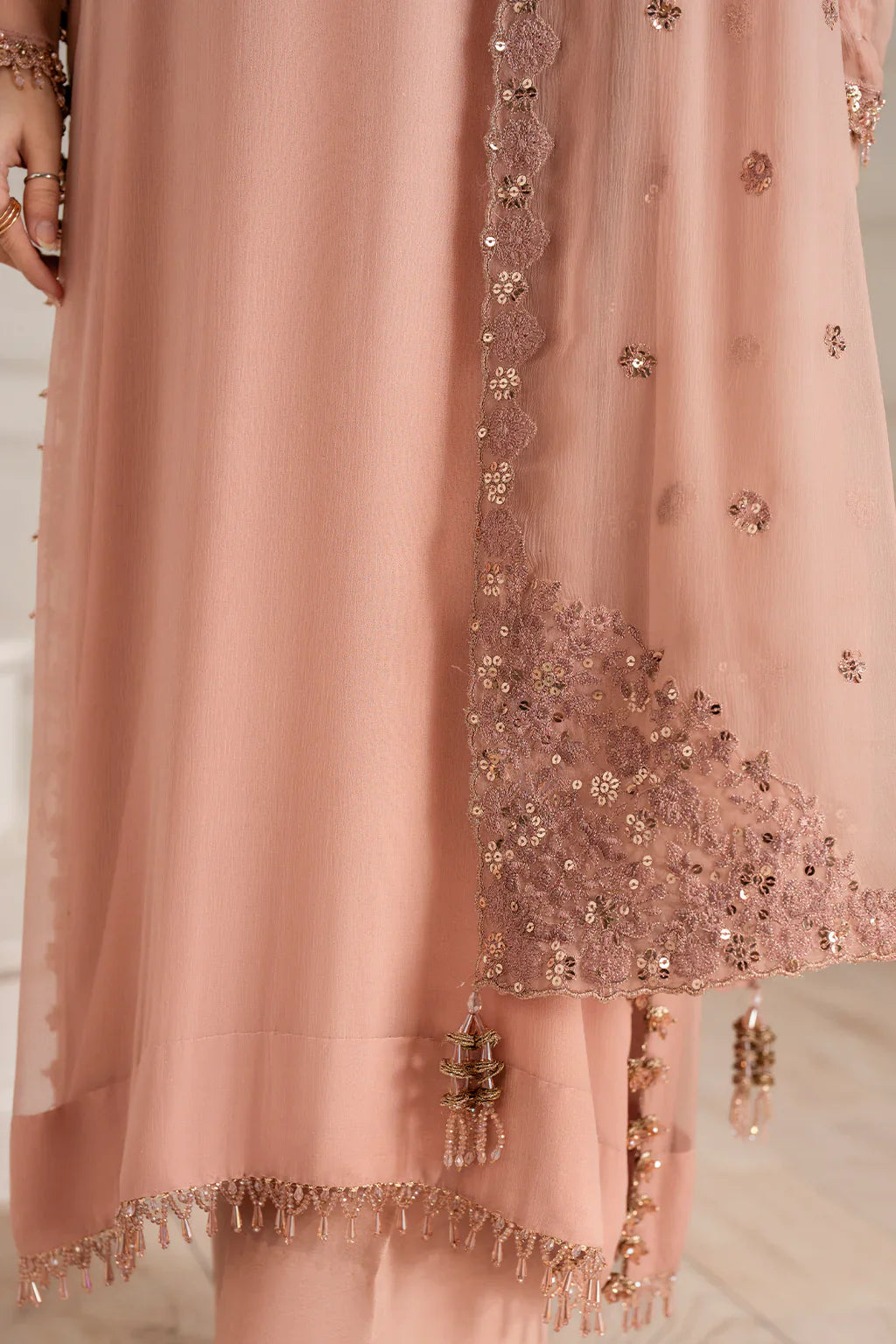 Peach Crystal Elegance - Embellished Formal Suit | Ready To Wear