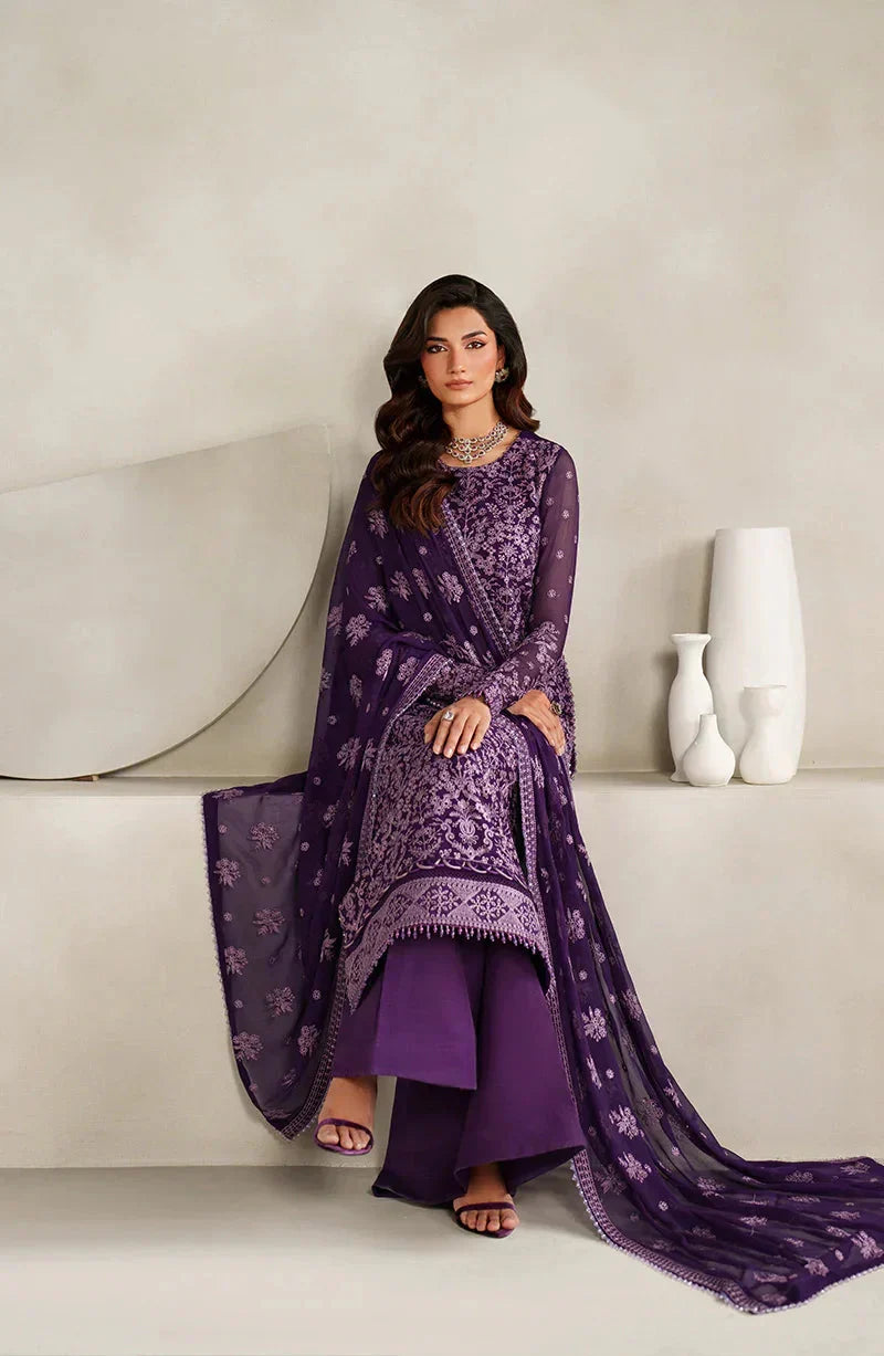 Deep Purple - Embroidered Chiffon Suit | Ready To Wear