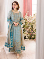 Premium Light Blue Chiffon Formal Wear with Heavy Border Work
