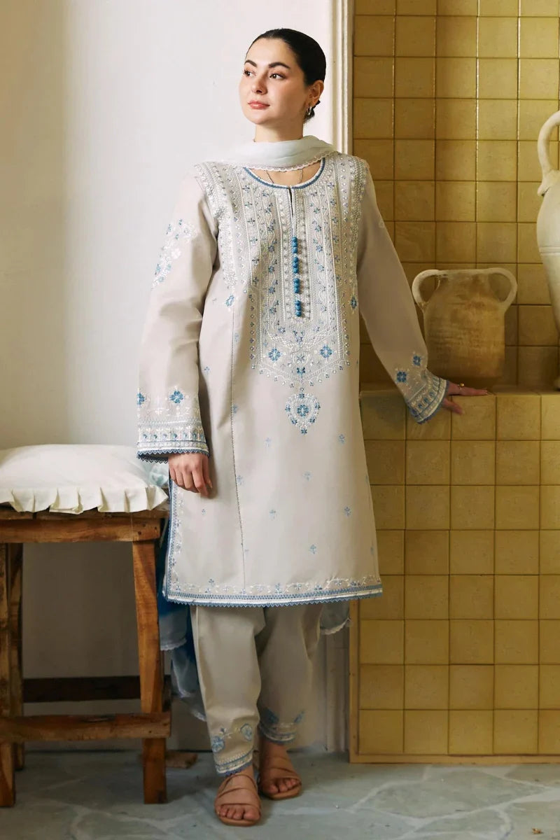 Dove Grey & Powder Blue - Embroidered Lawn Suit | Ready To Wear