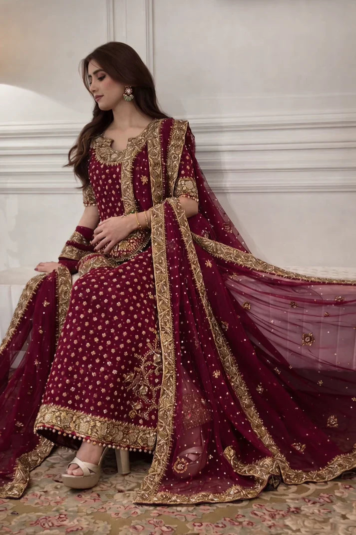 03-Piece Chiffon Suit With Embroidery - Ready To Wear