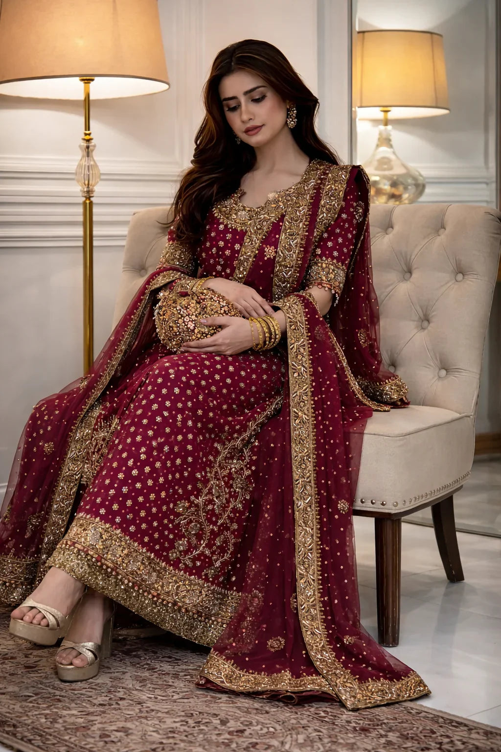 03-Piece Chiffon Suit With Embroidery - Ready To Wear