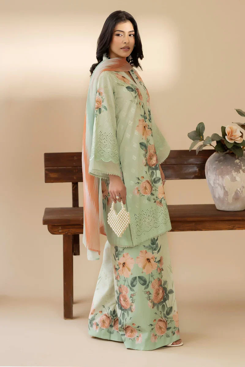 03-Piece Printed Lawn Suit With Embroidery - Ready To Wear